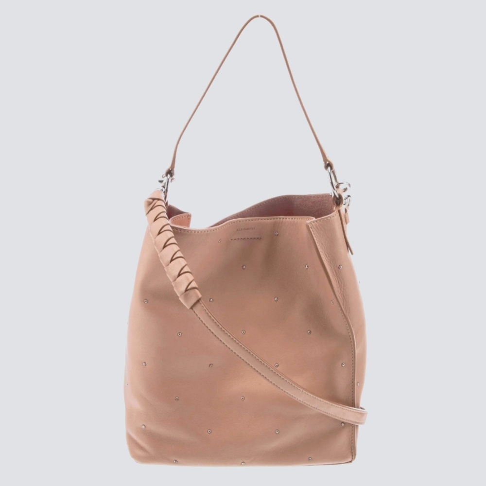 All Saints Tan Studded Leather Shoulder Bag